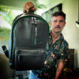 SAMPLE Leather Backpack STEEL/GREEN