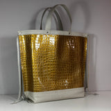 LARGE Hand-Made Leather Tote Bag GOLD/IVORY