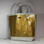 LARGE Hand-Made Leather Tote Bag GOLD/IVORY