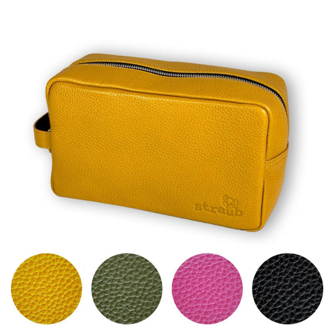 buy mens travel toiletry bag color neon yellow VILLAGE Leather Toiletry Bag – christopher straub collection